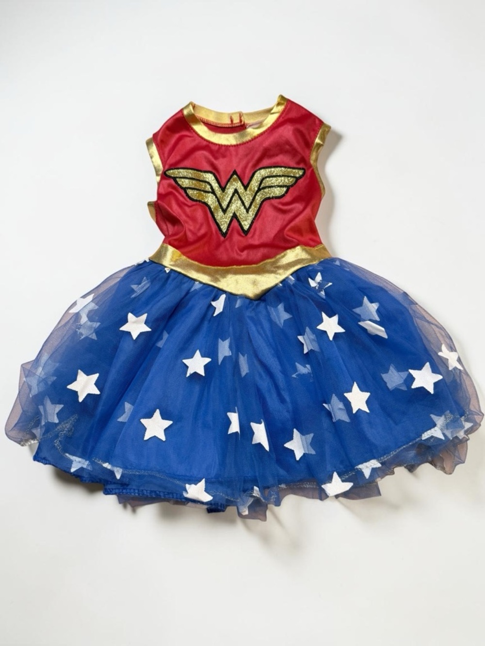 DC Wonder Woman Girls Red, Blue and Gold Star Tulle Dress Costume